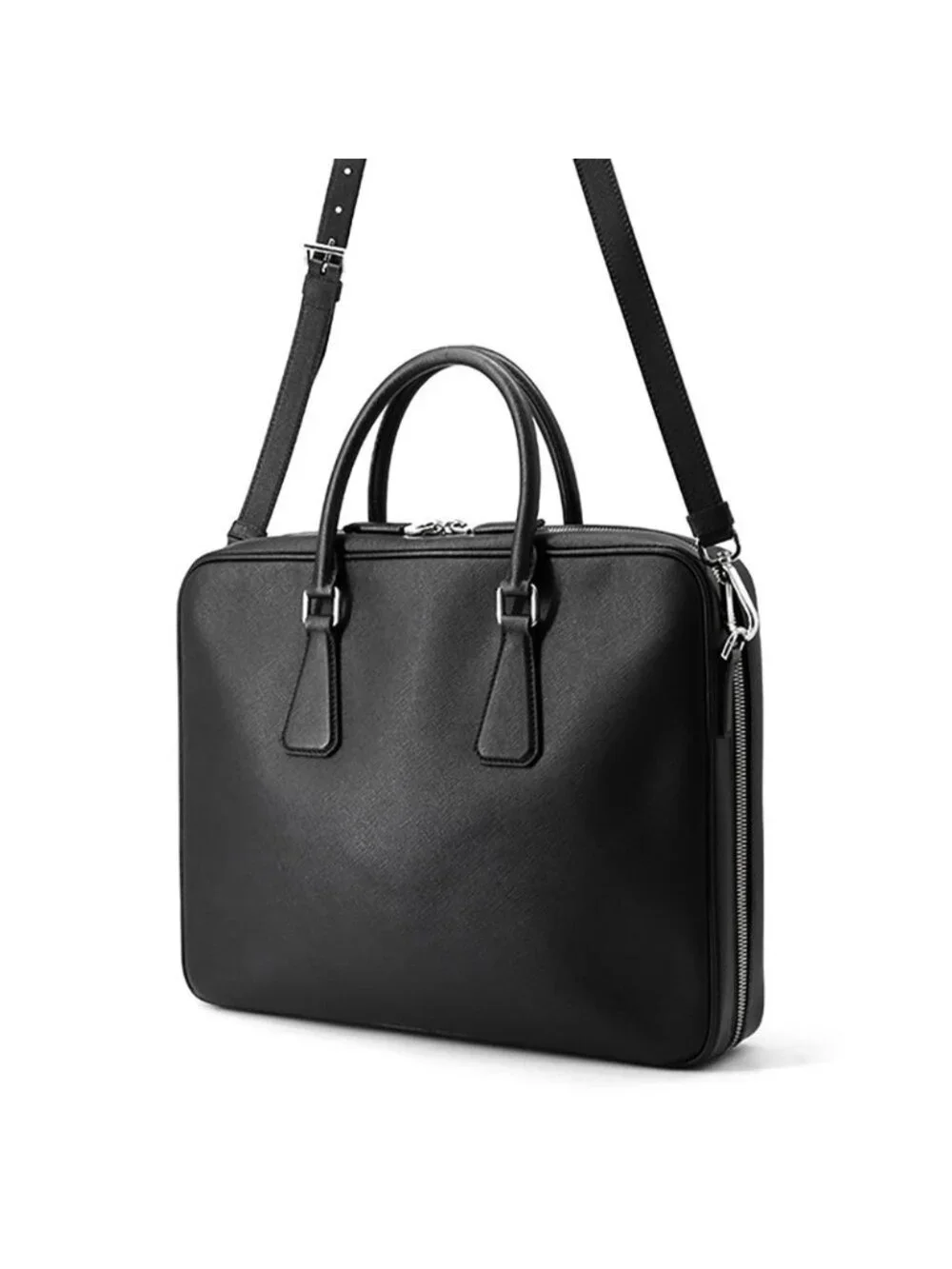 Prada Briefcase Saffiano Triangle Logo 2-Way Shoulder Black